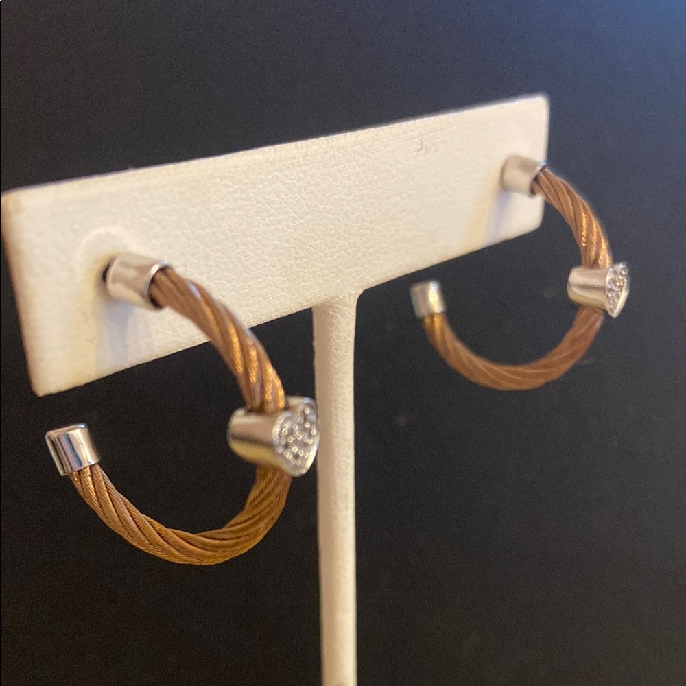 Rose gold stainless steel and sterling Silver Heart Earrings - Picture 2 of 5